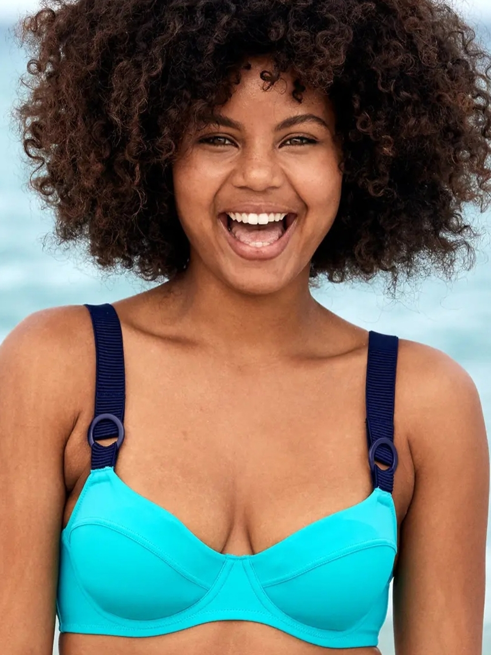 aerie Turquoise Underwire Bikini Top with Navy Straps